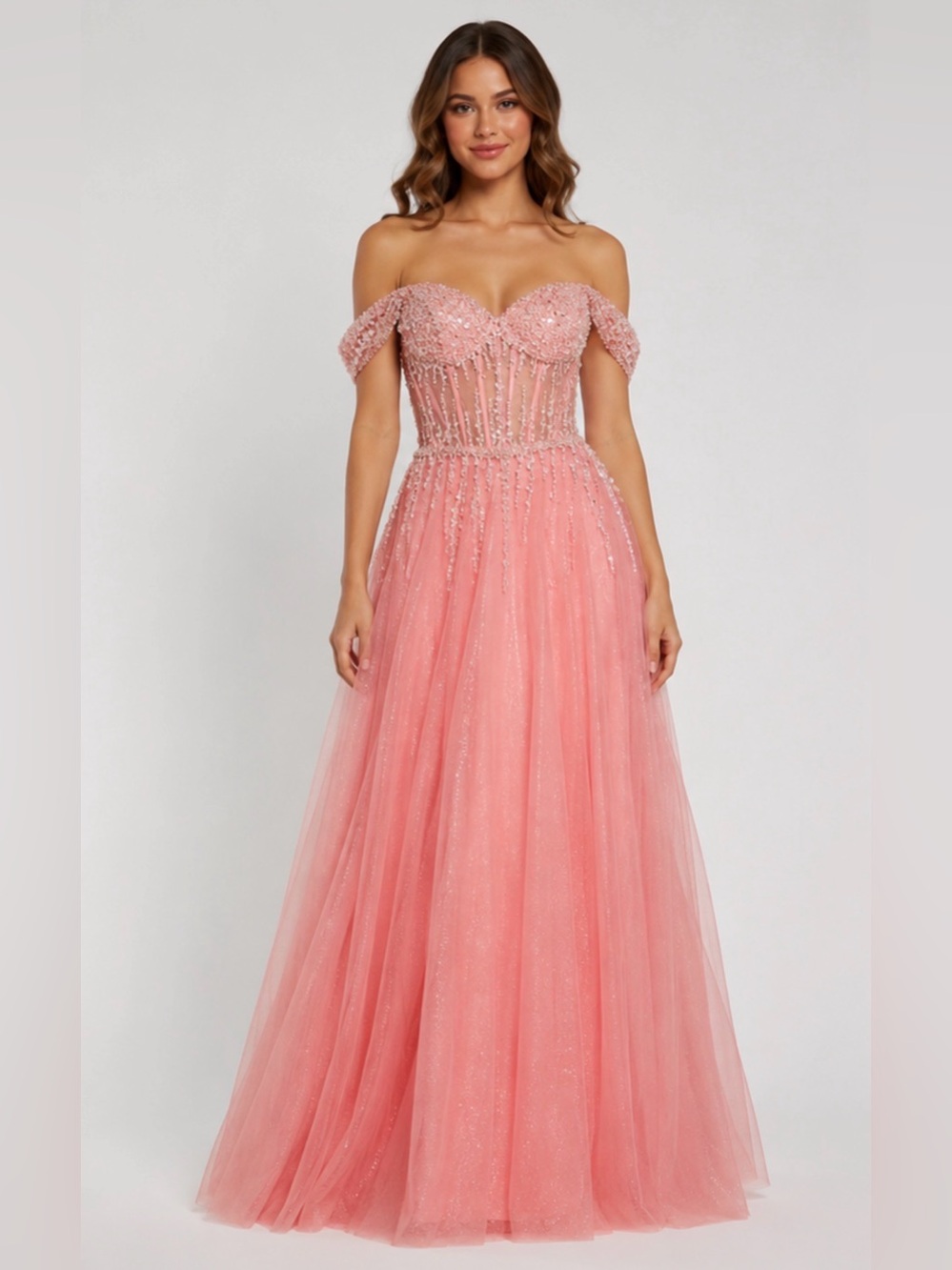NWT Happy Times Pink Beaded Corset Tulle Prom Gown Size 4 Removable Straps